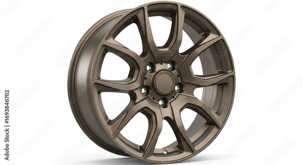 Fototapeta premium Bronze alloy wheel rim isolated on white background, perfect for automotive design projects