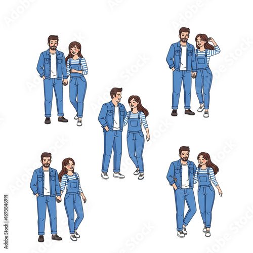 couple in denim outfit illustration