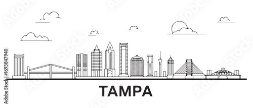 Tampa Line Art skyline. Travel Tampa famous landmarks. Business and tourism concept for presentation, banner, web site. with white background