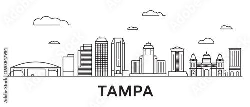 Tampa Line Art skyline. Travel Tampa famous landmarks. Business and tourism concept for presentation, banner, web site. with white background