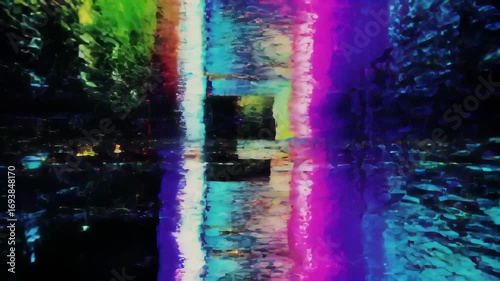 Abstract Glitch Art with Vibrant Rainbow Color Patterns and Digital Distortions