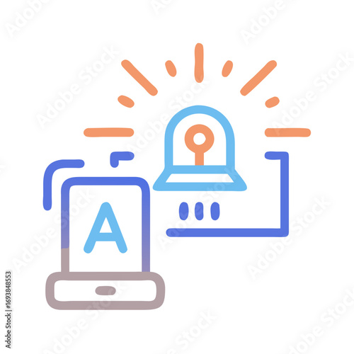 Alert notification system graphic illustration with smartphone connected to notification siren on a black background