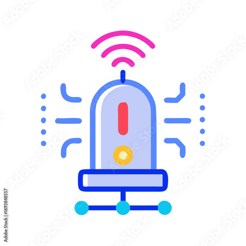 Network Alert System Icon Illustrating Wireless Connectivity and Data Flow