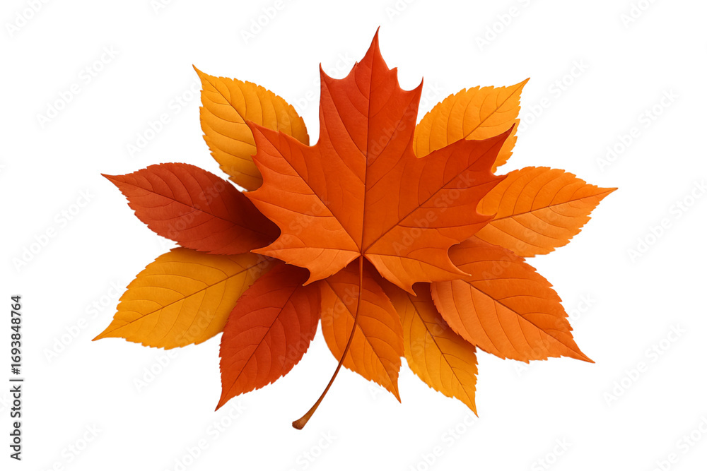 Fototapeta premium Autumn leaves arrangement vibrant colors isolated on black background