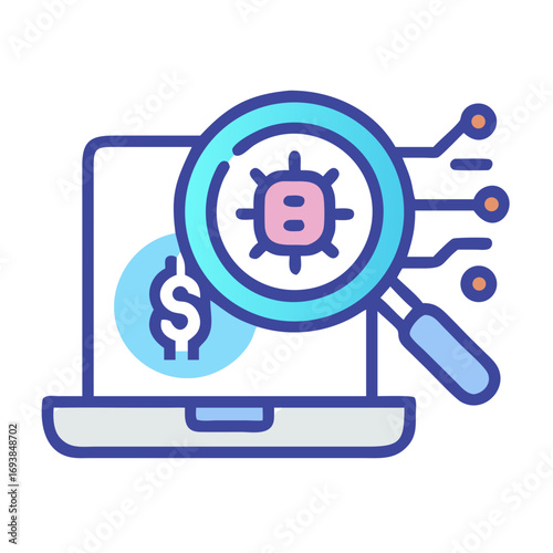 Cybersecurity threat analysis on a laptop showing digital virus and financial impact