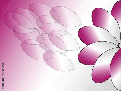 Abstract floral design with pink petals and translucent shapes on gradient background