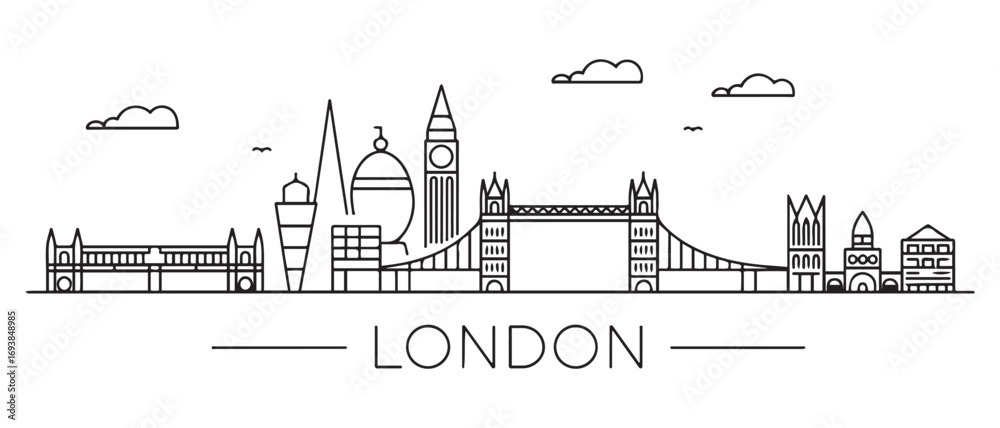 Obraz premium London city Line Art skyline horizontal banner. London city. Vector template for your design. with white background