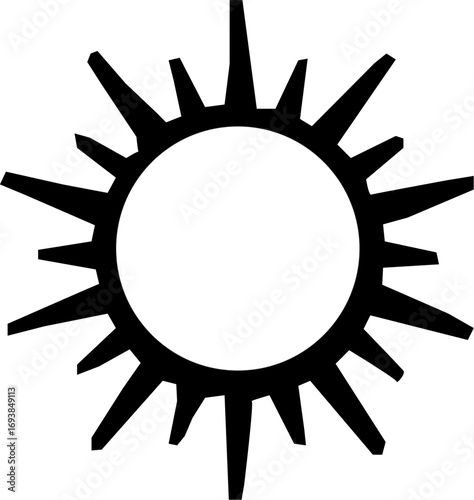 Sun silhouette. This image shows a black sun with sharp, jagged rays extending outward in a symmetrical pattern.