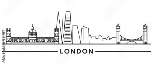 London city Line Art skyline horizontal banner. London city. Vector template for your design. with white background