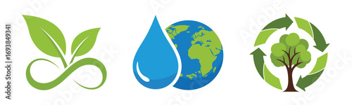 Green Eco Friendly Sustainability Icons Set Nature Vector Illustration