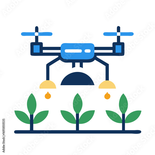 Agricultural Drone Spraying Crops, Icon Style, Promoting Smart Farming and Sustainable Agriculture Practices
