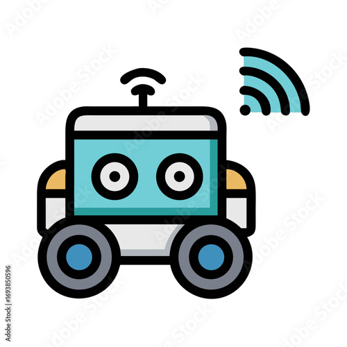 Stylized autonomous vehicle icon with visible Wi-Fi signal on a black background