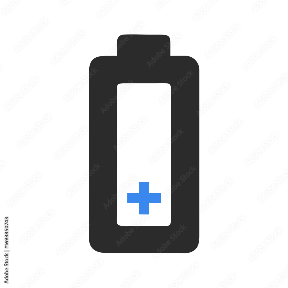 Fototapeta premium Charging Battery Icon with Plus Sign on Black Background for Technology Concepts