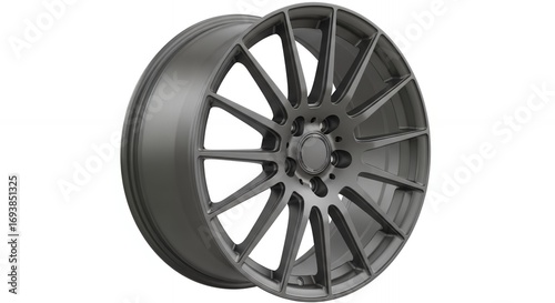 Stylish alloy wheel design with modern lines for luxury car customization on white backdrop