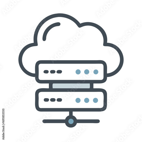 Cloud Server Network Technology Icon, Flat Design Illustration on a Black Background