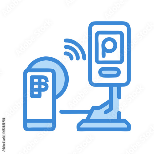 Contactless payment with a smartphone to a parking meter in blue color.