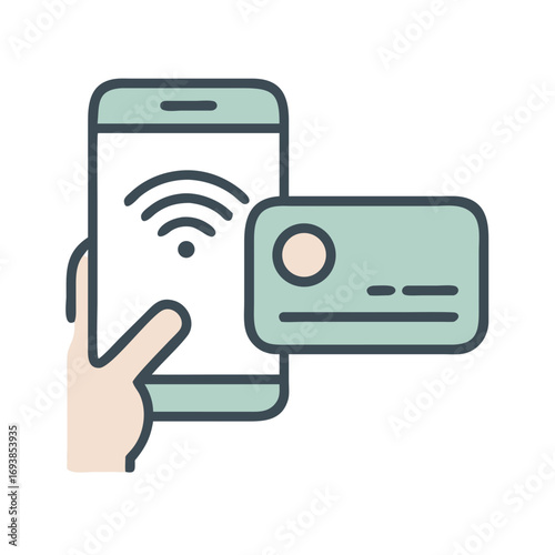 Mobile payment illustration displaying contactless payment through a smartphone and credit card