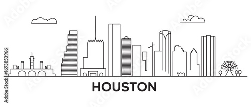 Houston Line Art skyline horizontal banner. Houston, Texas. Vector template for your design. with white background