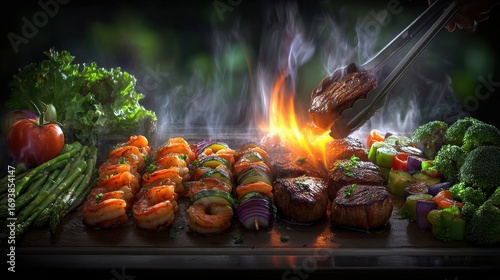 Delicious Barbecue Steak Preparation: A Mouthwatering View of Culinary Delight on the Hibachi Grill
