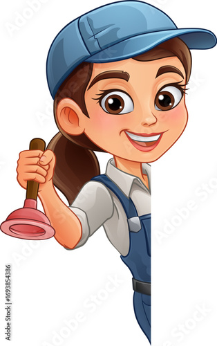 A woman female plumber hold...