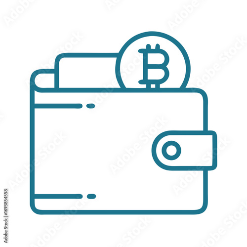 Wallet with Bitcoin: Modern flat line illustration on solid black background