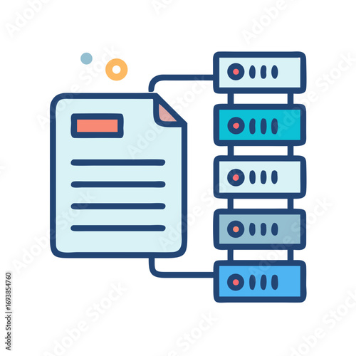 Data file connected to servers icon illustration on black background for internet connectivity
