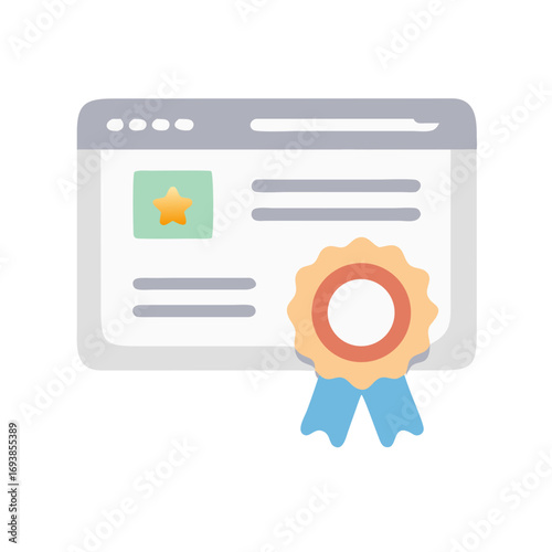 Digital certificate on browser screen with badge, emphasizing website security and online achievement