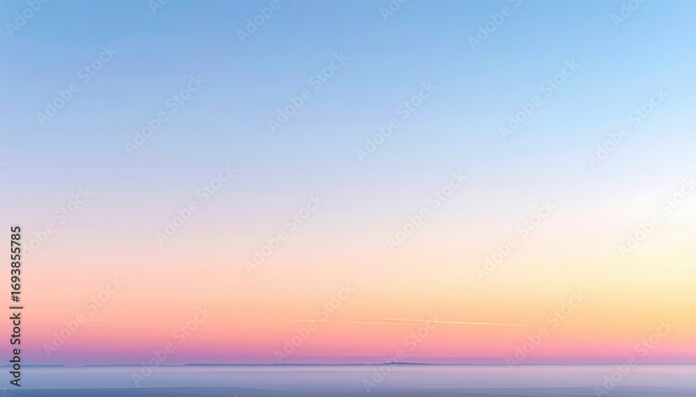 Fototapeta premium Soft dawn sky over flat horizon faint ground haze wide wallpaper background representing landscape light suitable for natural atmospheric design