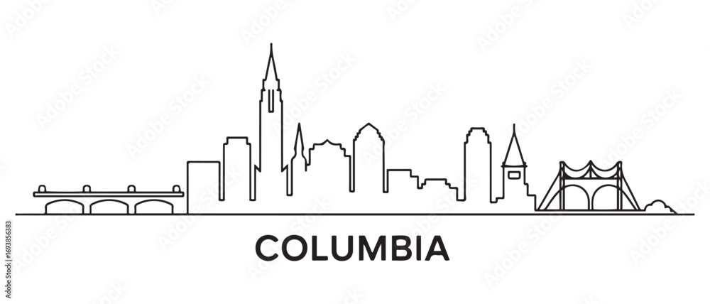 Obraz premium Columbia Line Art skyline silhouette. Landscape Columbia, South Carolina. Vector illustration. with white background