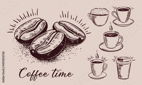 Coffee time, hand drawn illustrations.