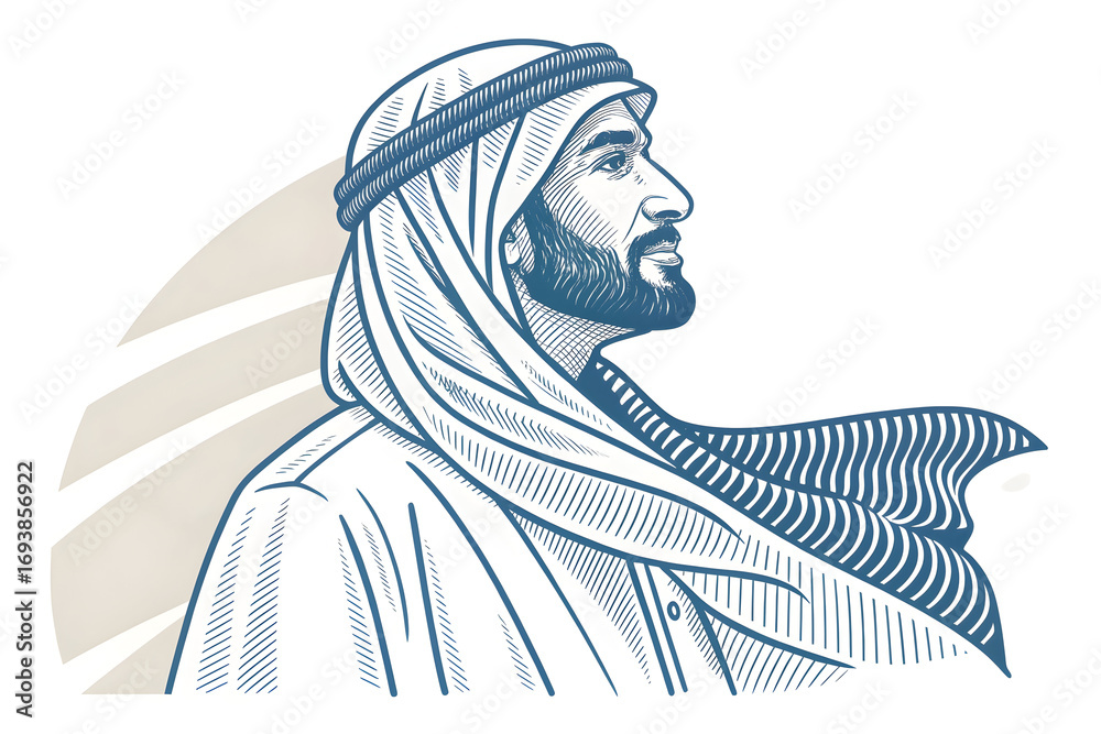 Obraz premium Sheikh zayed bin sultan al nahyan in detailed line art on transparent background