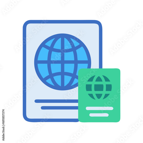 Passport vector art illustration with blue globe for identification and international travel purposes