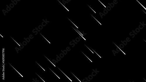 Meteor rain falling animation on green screen transparent background. Fantastic landscape with a meteor shower failing alpha channel. Shooting star and meteor shower effect for overlay video.
