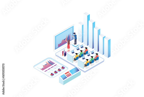 ISometric Activity People in coworking office concept design. Can use for web banner, infographics, hero images. Flat isometric illustration isolated on white background.
