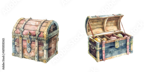treasure chest watercolor vector illustration