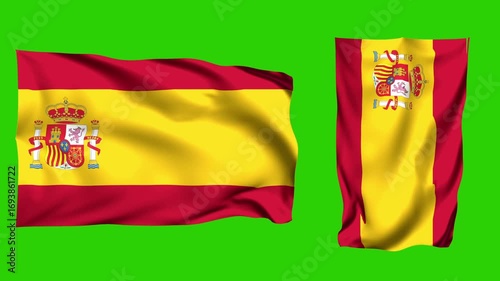 Spain Flag Waving Green Screen Video Animation Isolated on Chroma Key Background