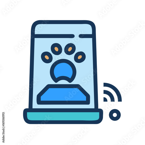 Automated smart pet feeder with paw print and wireless signal for modern pet care solutions