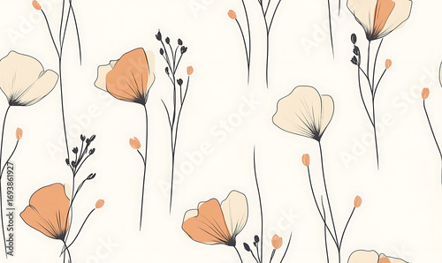 Floral or leaf pattern background suitable for wallpaper, fabric, or decorative design. Soft colors and natural style, ideal for digital and print use.