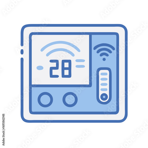 Smart thermostat interface displaying temperature control with wireless connectivity indication