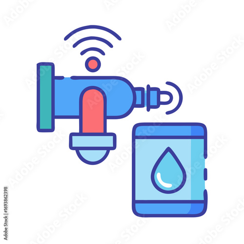 Smart Irrigation System Icon Showing Water Conservation and Control via Smartphone Application