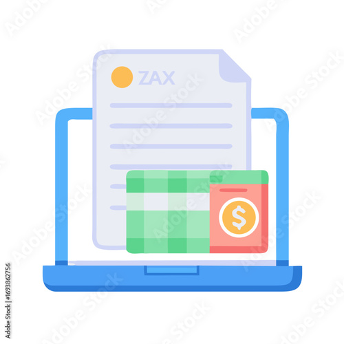 Online Banking and Finance Illustration Showing Digital Money Transactions on a Laptop