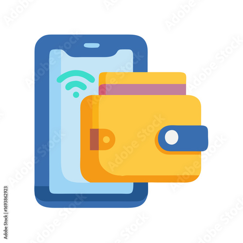 Mobile Payment and Digital Wallet Concept Illustrating Wireless Transaction with Smartphone and E-Wallet