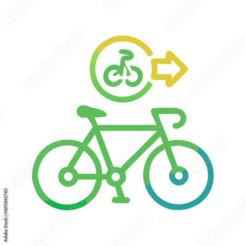 Bike sharing program icon design illustrating cycling transport service and direction sign