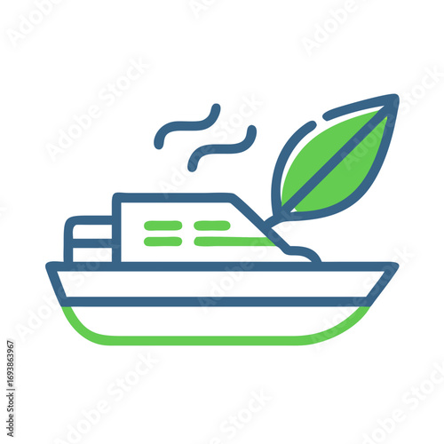 Stylized Boat Icon with Plant Design Emphasizing Sustainability and Eco-Friendly Travel