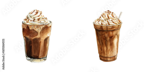mocha frappe watercolor vector illustration