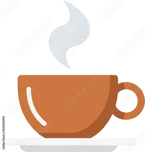 Hot Coffee Cup with Steam Icon on Saucer Illustration