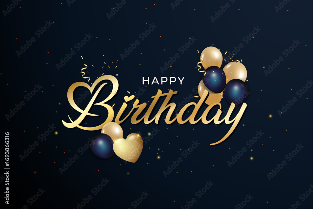 Naklejka premium Happy birthday celebration card design with realistic 3d golden balloons abstract luxury confetti background