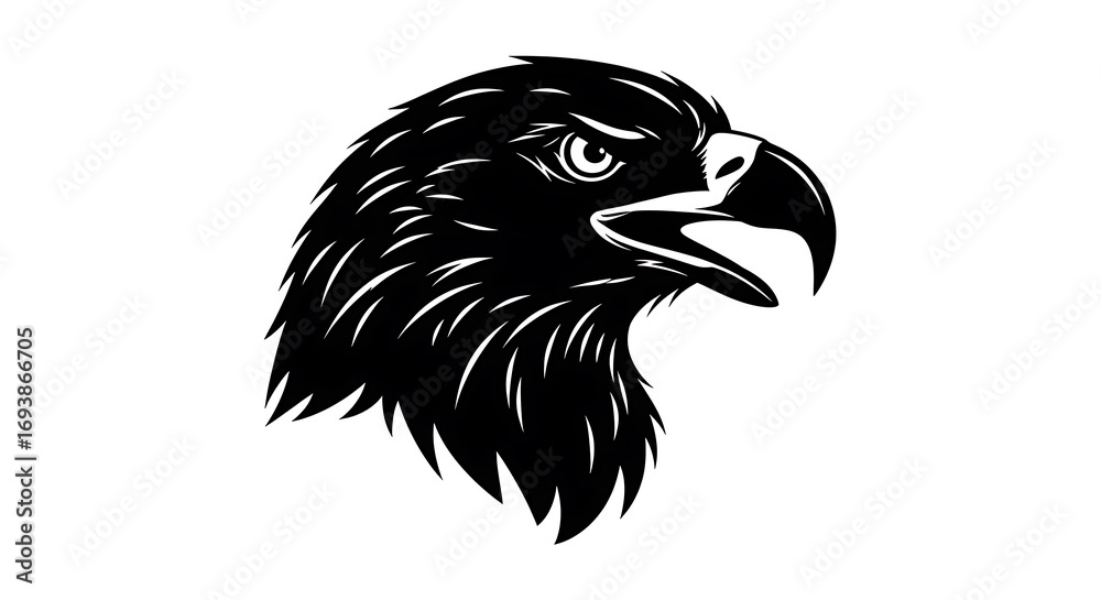 Obraz premium Powerful black and white illustration of an eagle's head, showcasing a strong and determined profile.