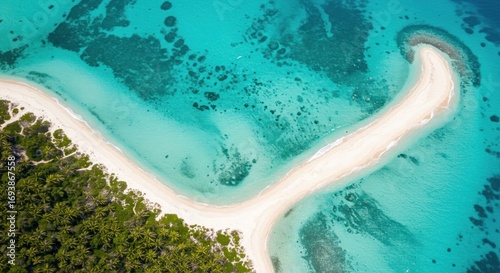 Serene Island Beach, Aerial View of Turquoise Waters and Pristine Sand