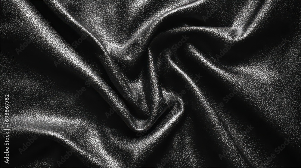 Fototapeta premium Wavy black leather texture, good surface detail and highlights. Use as background, overlay, for design, or texture element.